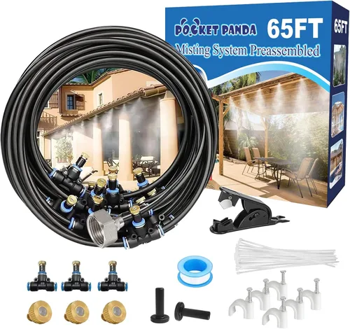 Miniatura 10 de Sistema de nebulización para patio de 80 pies (78.7 ft), manguera de rociador de agua para exteriores, jardín, invernadero, cubierta, paraguas, Negro
