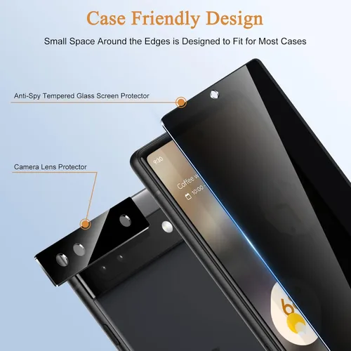 Miniatura 6 de [Paquete de 2+2] Protector de pantalla de privacidad para Google Pixel 6A [6.1 pulgadas] con protector de lente de cámara, vidrio templado