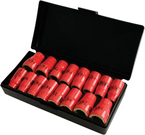 Wiha 31491 Juego de llaves de vaso de 3/8 pulgadas, pulgadas, aisladas, 16 piezas