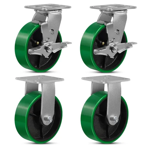 Miniatura 12 de Ruedas giratorias, ruedas industriales de 4 pulgadas resistentes, poliuretano en rueda de acero, ruedas giratorias de placa superior