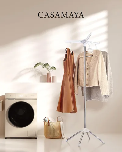 Miniatura 2 de CASAMAYA Tendedero de Ropa Plegable, Tendedero de Ropa con Trípode de 59 Pulgadas para Interiores con Riel Giratorio para 27 Piezas de Ropa, Ahorro