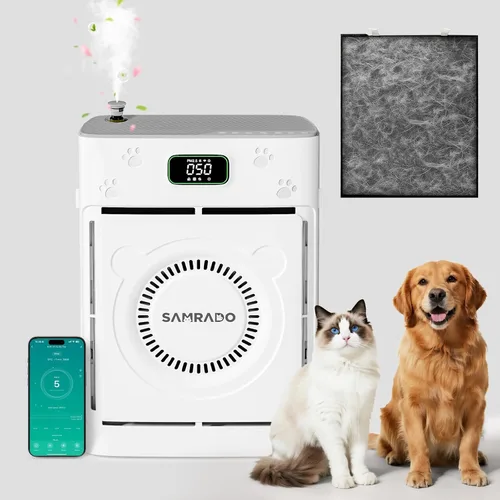 Miniatura 11 de Purificador de aire para el pelo de mascotas con filtros HEPA H13 lavables de doble cara para el hogar, habitación grande de hasta 2500 pies Blanco