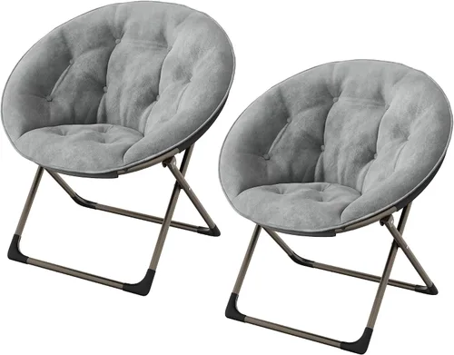 Garvee Silla platillo, cómoda silla de piel sintética con marco de metal plegable, asiento plegable de felpa de gran tamaño para adultos,