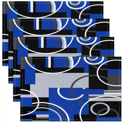 Miniatura 12 de Manteles individuales modernos de 12 x 18 pulgadas, color gris, negro, azul, rayas, geométricos, juego de 4 manteles individuales retro circulares