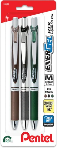Miniatura 9 de Pentel EnerGel RTX - Bolígrafo de gel líquido retráctil, ¹/₃₂ pulgadas, tonos para tomar notas, azul marino, azul y azul cielo, paquete de 3