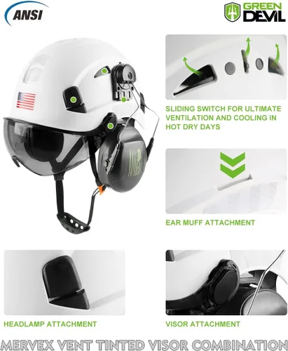 Miniatura 2 de Casco de seguridad con visera y protección para los oídos, ajustable, ligero, ventilado, ABS, casco de trabajo para hombres y mujeres, suspensión