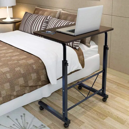 Miniatura 8 de SSLine Mesa de aperitivos con ruedas, escritorio elevable para computadora portátil, bandeja de TV móvil en forma de C, para sofá, silla, mesa