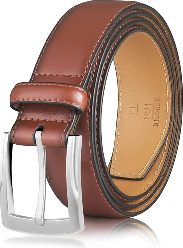 Miniatura 23 de MILORDE Cinturón de vestir de cuero genuino para hombre, hecho a mano, 100% cuero de vaca, diseños clásicos y modernos para trabajo, negocios y uso