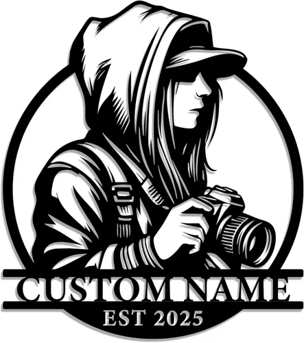 Miniatura 9 de Letrero de metal personalizado para fotógrafo, arte de pared de hierro para cámara y niña con cámara, decoración única con temática de fotografía