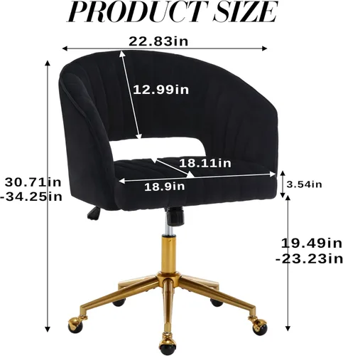 Miniatura 2 de Silla de oficina para el hogar, silla giratoria de terciopelo para escritorio, sillón de acento tapizado, sillas modernas capitoneadas con base Negro
