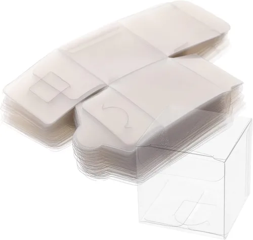 SEWACC 50 cajas de plástico transparentes para regalo, cajas de cubo transparentes, pequeñas cajas transparentes para dulces, para bodas, fiestas de
