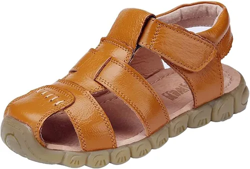 DADAWEN - Sandalias deportivas de cuero para niños y niñas, puntera cerrada, para exteriores (para bebés, niños pequeños y grandes)