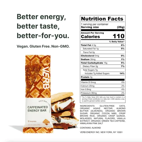 Miniatura 2 de Verb Barras de Energía Cafeinadas - Paquete de Variedad - 2 Sabores Deliciosos (26g, Paquete de 16) Barra de Energía Deliciosa de 110 Calorías, Baja