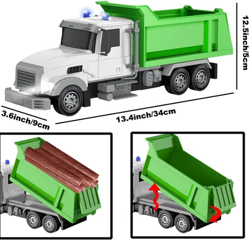 Miniatura 3 de Camión volquete de construcción con control remoto, vehículo RC de 6 canales, juguetes de camión con 6 piezas de madera, 2 baterías recargables
