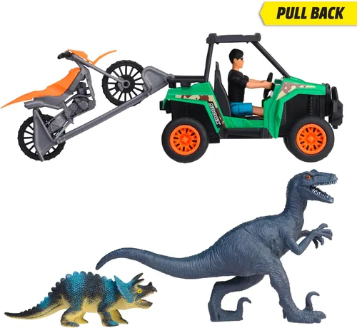 Miniatura 3 de DICKIE TOYS Juego de dinosaurios - UTV Quad Bike con fricción, Motorcross, dinosaurios, figura flexible, 1:24, a partir de 3 años