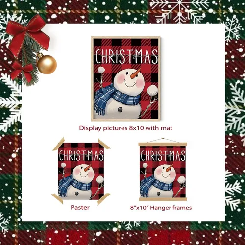 Miniatura 6 de XYDEG Conjunto de 4 Impresiones de Arte Navideño para Pared, Impresiones Navideñas, Hola Invierno Vintage Santa Navidad Muñeco de Nieve Búfalo