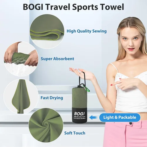 Miniatura 4 de BOGI Toalla Deportiva de Viaje de Microfibra-Toalla de Viaje de Secado Rápido, Suave, Ligera, Absorbente, Compacta para Camping, Gimnasio, Playa