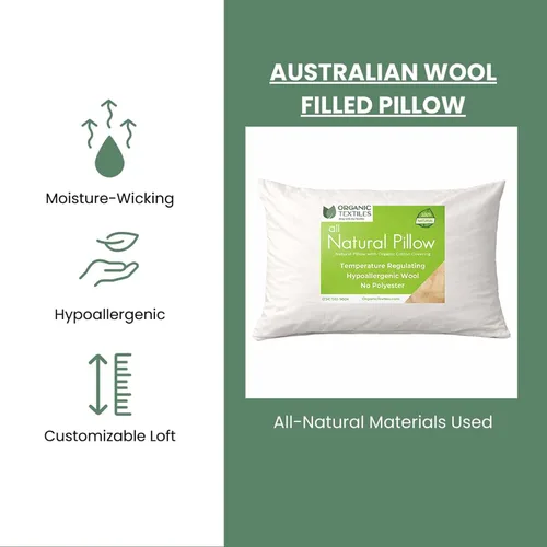 Miniatura 3 de ORGANIC TEXTILES Almohada de lana 100% natural con funda de algodón orgánico, certificado GOTS (estándar, paquete de 1)