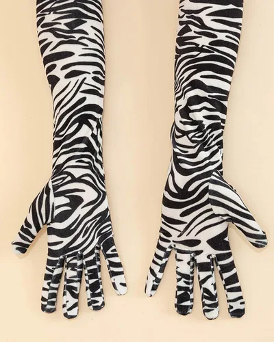 Miniatura 3 de BXT Guantes largos de terciopelo con estampado de leopardo y cebra para mujer, accesorios de disfraz de Halloween