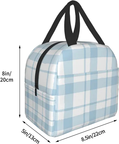 Miniatura 3 de Lonchera con diseño a cuadros azules aislada, bolsa térmica para almuerzo para adultos, niños, niñas, mujeres, oficina, trabajo, escuela, picnic