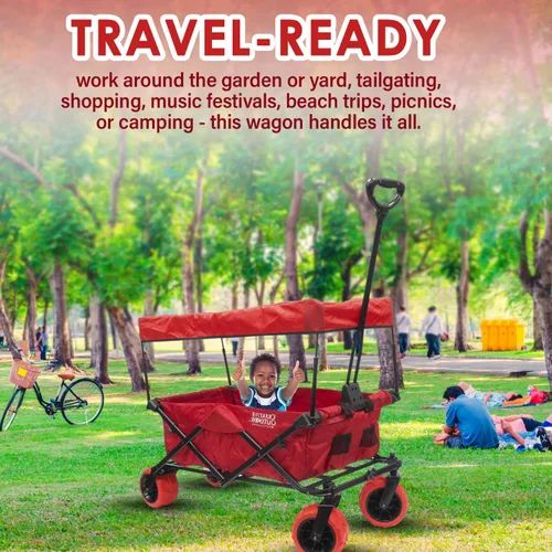 Miniatura 6 de Cochecito creativo al aire libre para niños, capacidad de peso de 150 libras, carrito plegable todo terreno con toldo para carga, playa, parque
