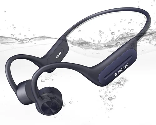 Voistek Auriculares de conducción ósea inalámbricos Bluetooth, auriculares de conducción ósea ajustables con reproductor de MP3 de 32 GB e Azul