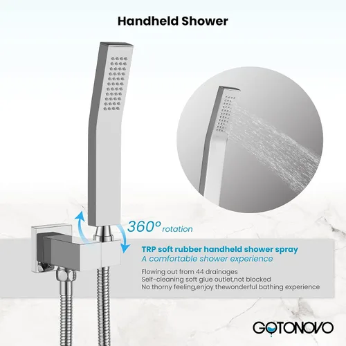 Miniatura 3 de gotonovo Juego de grifo de ducha de lujo de 3 funciones de 12 pulgadas, sistema de ducha de lluvia montado en la pared con boquilla de bañera, Cromo