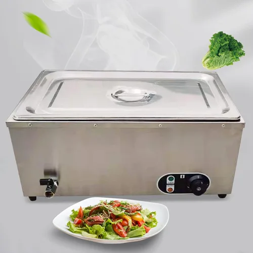 Calentador de alimentos comercial, 1-Pan de acero inoxidable Mesa de vapor Calentador de alimentos 1.2KW Bain Marie Buffet Calentadores de alimentos