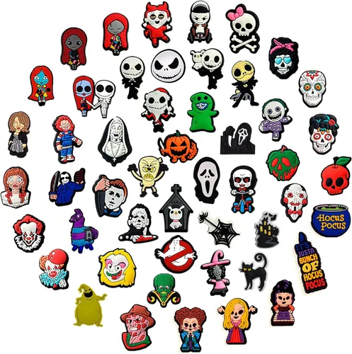 Miniatura 2 de hunanzhongyi Lote de 50 dijes para zapatos de película de terror dijes para zapatos de Halloween para adolescentes niños niñas hombres y mujeres