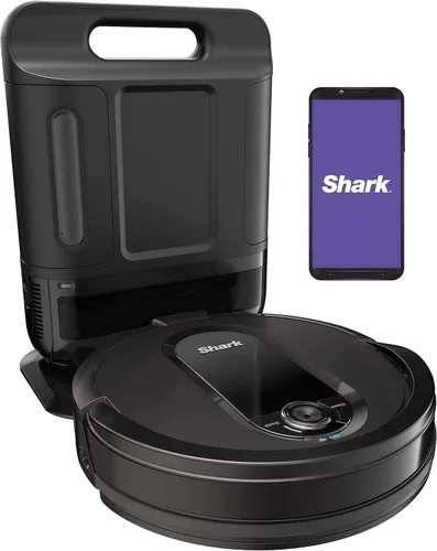 Shark AV1010AE IQ Robot Aspiradora con Base de Autovaciado XL, Sin Bolsa, Capacidad de 45 Días, Navegación Avanzada, Alexa y Wi-Fi, Cepillo