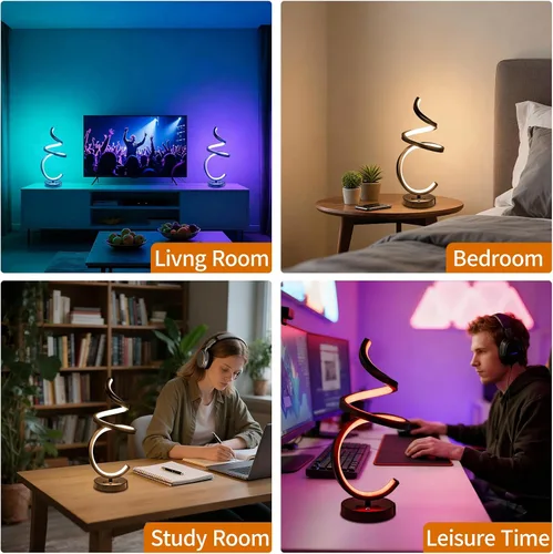 Miniatura 3 de Lámpara de mesa LED en espiral RGB, lámpara de noche creativa regulable, luz moderna que cambia de color para dormitorio, sala