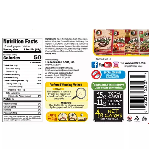 Miniatura 4 de Ole Mexican Foods Xtreme Wellness - Alto contenido de fibra y bajo en carbohidratos apto para dieta cetogénica, 16 envolturas de tortilla