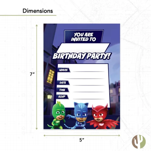 Miniatura 3 de Desert Cactus PJ Masks Invitations - Tarjetas de invitaciones de fiesta para niños y niñas, 10 unidades con sobres, feliz cumpleaños (estilo B)