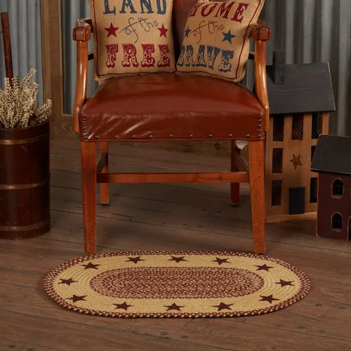 Miniatura 8 de VHC Brands Alfombra de yute marrón burdeos con diseño de estrellas y almohadilla de 16.5 x 33 pulgadas