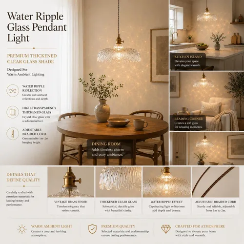 Miniatura 5 de Luces colgantes, lámpara colgante ajustable de 11.8 pulgadas, lámpara colgante de cable de 6.5 pies, pantalla de vidrio transparente, lámpara