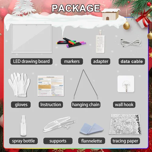 Miniatura 2 de Tablero de dibujo LED con 8 colores, pizarra acrílica de borrado en seco de 13 x 10 pulgadas con 13 efectos de luz, tablero de garabatos brillantes