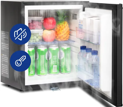 Mini refrigerador con cerradura de 1.0 pies cúbicos, refrigerador pequeño de 110 V 12 V, puerta reversible, silencioso, sin ruido para dormitorio de