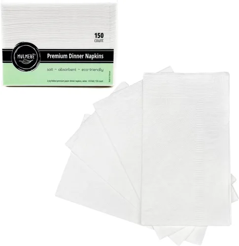 MULMEHË Servilleta de cena prémium de 2 capas de 1/8 pliegues para restaurantes, catering, hogar y eventos, 15 x 16 pulgadas, color blanco, paquete