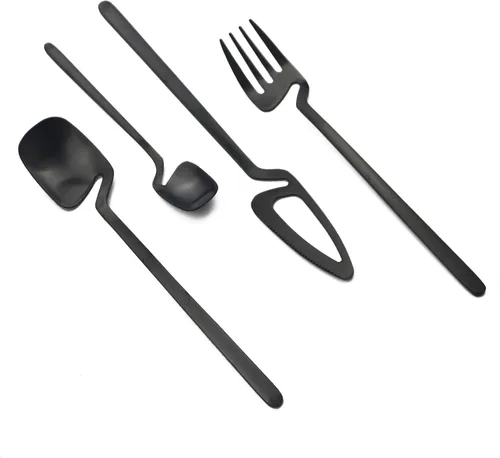 Miniatura 2 de Juego de cubiertos negros de 24 piezas de cubiertos negros para colgar, utensilios de acero inoxidable, incluye cuchillo, tenedor/cuchara, acabado