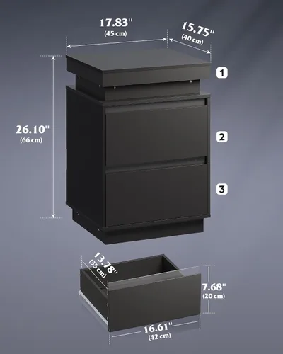 Miniatura 3 de WLIVE Mesita de noche negra con estación de carga y luces LED, mesita de noche con 2 cajones de madera y parte superior deslizante, mesa auxiliar