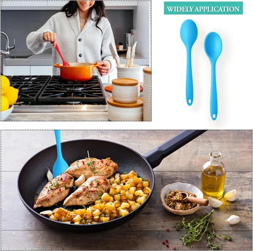 Miniatura 5 de 2 cucharas de silicona para cocinar, resistentes al calor, cucharas de mezcla antiadherentes para cocina, hornear, agitar, mezclar, herramientas