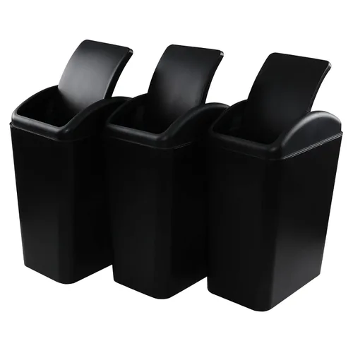 Paquete de 3 botes de basura de 4.5 galones con tapa abatible, color negro | Plastic Swing Lid Trash Can, Slim Narrow Body, Perfect For Bathroom,