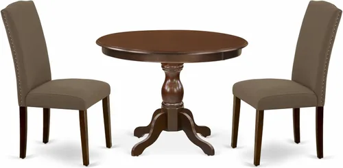 Miniatura 14 de East West Furniture HBEN3-LWH-06 - Juego de mesa de comedor de 3 piezas que contiene una mesa de comedor redonda con pedestal y 2 sillas Parsons