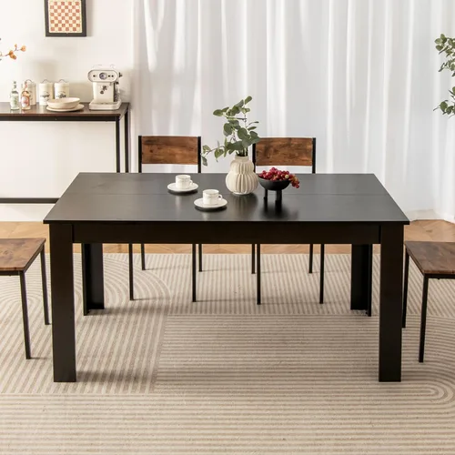 Miniatura 2 de Giantex Mesa de comedor para 6, mesa de cocina rectangular con capacidad de 330 libras, estructura estable, 63 pulgadas de largo x 31.5 pulgadas