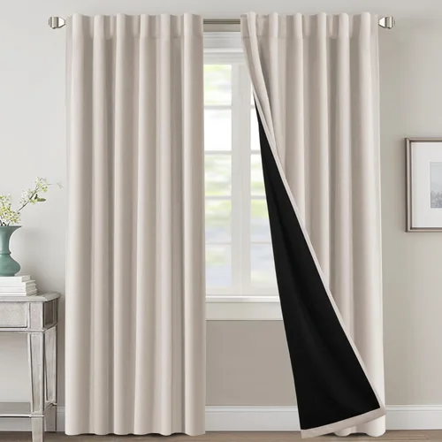 Miniatura 74 de H.VERSAILTEX Cortinas 100% opacas para dormitorio con forro negro, cortinas de oscurecimiento de habitación completa, con aislamiento térmico