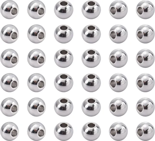 Miniatura 21 de NBEADS 100 cuentas espaciadoras de metal redondas lisas de acero inoxidable 304 de 0.315 pulgadas, cuentas sueltas para hacer joyas de bricolaje 100