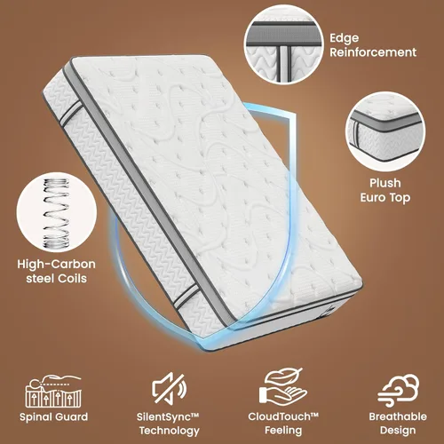 Miniatura 5 de SLEEP100 Colchón individual de 10 pulgadas – Colchones híbridos para el dolor de espalda, soporte extra lumbar y de hombros, sin fibra de vidrio