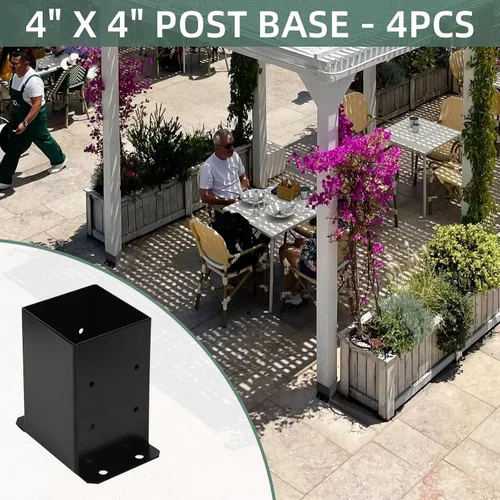 Miniatura 6 de Base de poste de 4 x 4 pulgadas, 4 piezas, soporte de base de anclaje, base de poste de cubierta para barandilla de pérgola y buzón