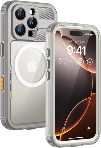 Miniatura 9 de Lanhiem Funda magnética para iPhone 17 Pro Max, IP68 impermeable, a prueba de polvo, compatible con Magsafe, protector de pantalla integrado, cuerpo