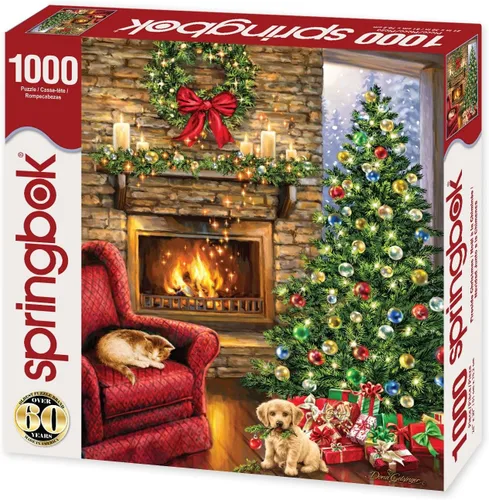 Miniatura 2 de Springbok - Fireside Christmas - Rompecabezas de 1000 piezas - Ilustración temática navideña con decoración navideña y amigos peludos